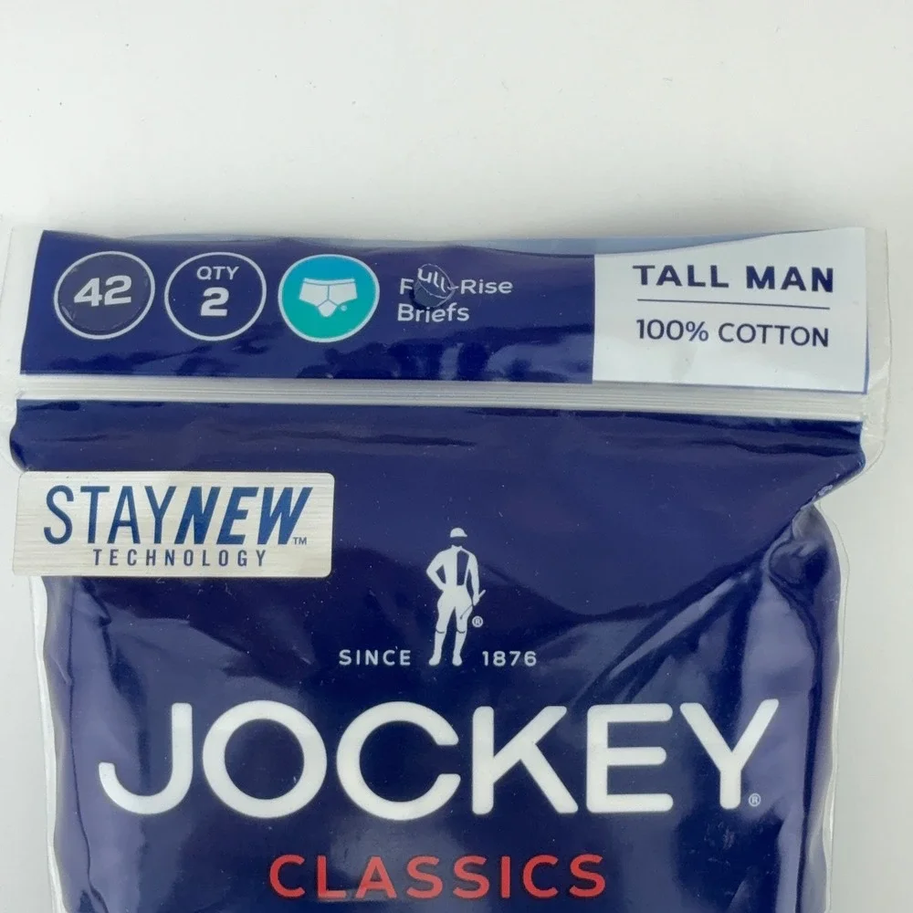 Jockey Classics Tall Man Full Rise Briefs White 2 Pack Size 42 100% Cotton 9970